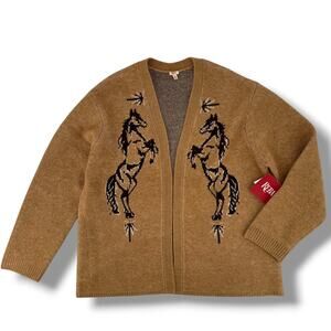 Reba Equestrian Horse Knit Cardigan Sweater Women’s Sz XL Tan Western Ranchwear